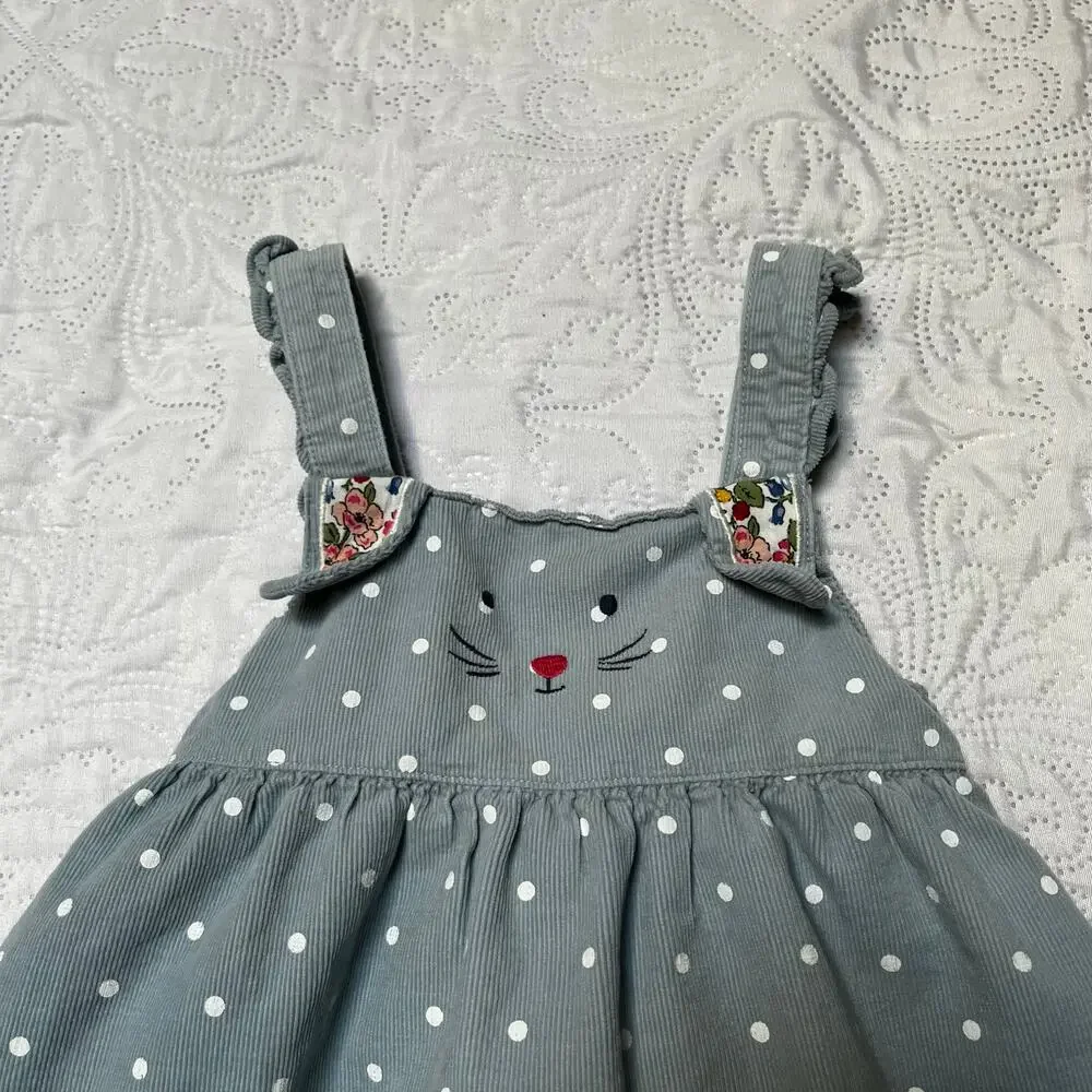 Baby Boden Corduroy Polka Dot Bunny Pinafore Dress Size 12-18 months